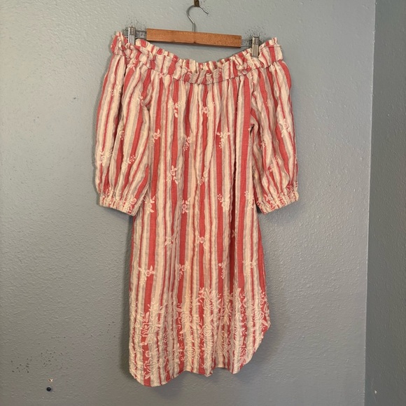 Misa Los Angeles Pink White Off the Shoulder Embroidered Mini Dress Medium Boho - Picture 7 of 12